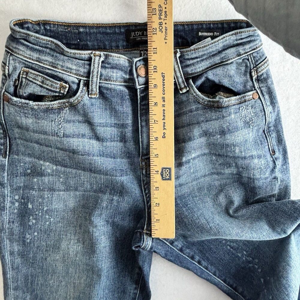 JUDY BLUE Blue Boyfriend Fit Skinny Jeans High Rise Distressed - Picture 9 of 11